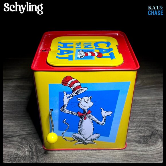 Sold Dr. Seuss Cat In The Hat Jack In The Box Schylling Tin Toy Wind Up Tested - Picture 11 of 12